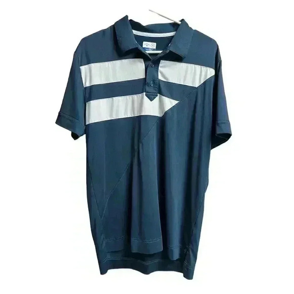 Callaway Golf X Range Striped Diagonal Polo Shirt Navy White Large - Picture 1 of 9